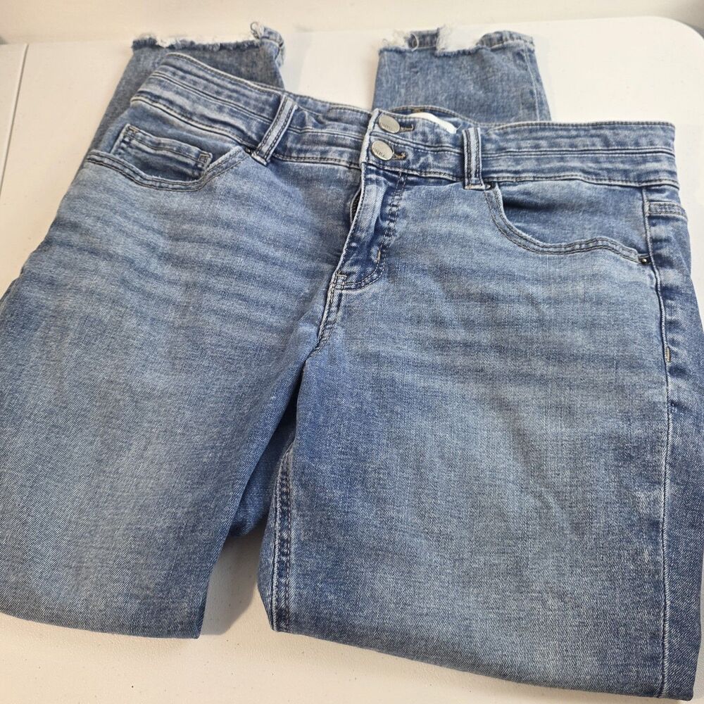 BKE Payton Mid-Rise Ankle Skinny Jeans Blue Medium Wash Frayed Hem 32 X 27" EUC